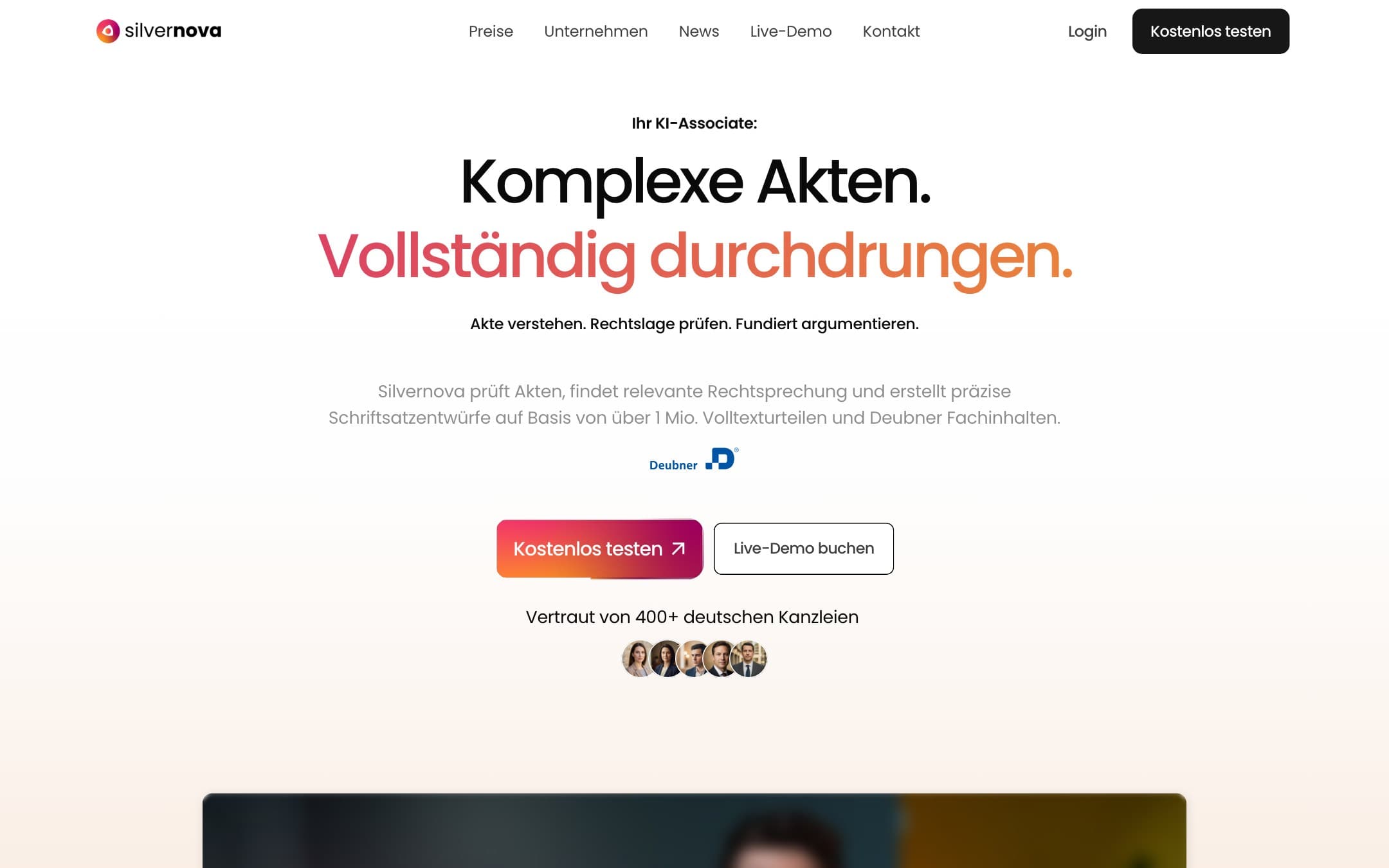 Silvernova: Kopfbereich der Startseite