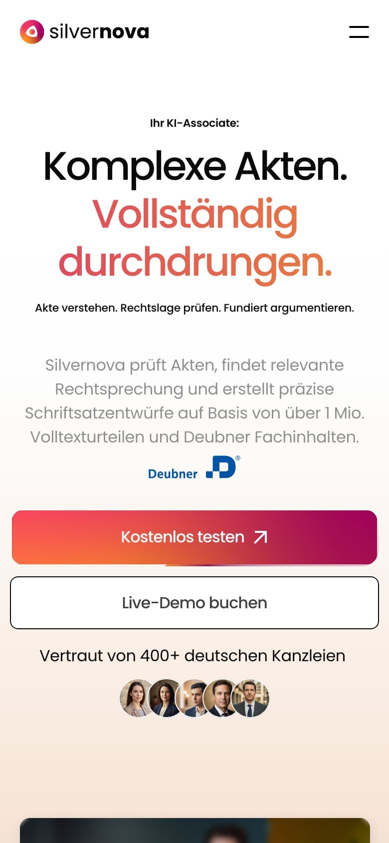 Silvernova: Mobilansicht